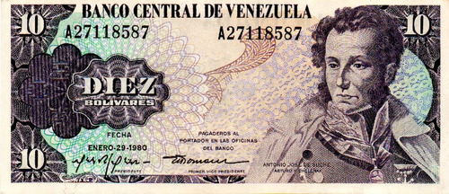 Billete 10 Bolívares 29 Enero 1980 Serial A8 Conmemorativo