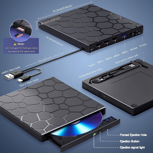 Reproductor Externo De Cd/dvd, Cd/dvd-rom 7 En 1 Usb 3.0 +/-