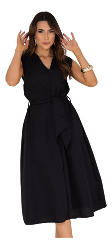 Vestido Midi Com Amarração Moda Estilo Casual