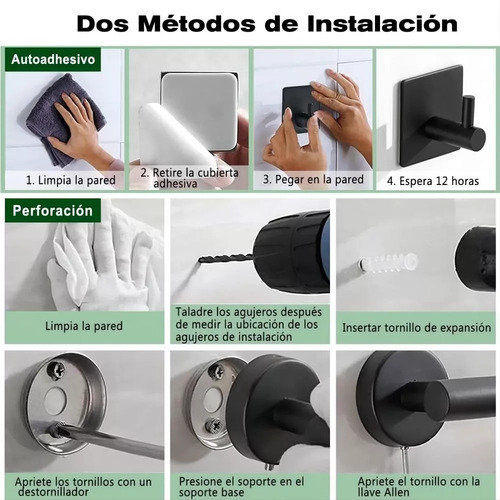 Imagen 4 de 8 de 7pcs Juego Sets De Accesorios Para Baño 304 Inoxidable Negro