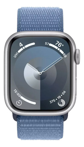 Apple Watch Series 9 GPS + Cellular • Caixa prateada de alumínio – 41 mm • Pulseira loop esportiva azul-inverno