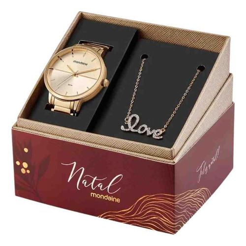 Kit Relógio Mondaine Dourado Feminino 32463lpmkde1k1