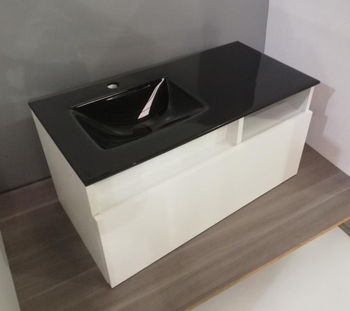 Imagen 6 de 10 de Bacha Vidrio Termoformada + Mueble Baño Colgante Pi 80x45