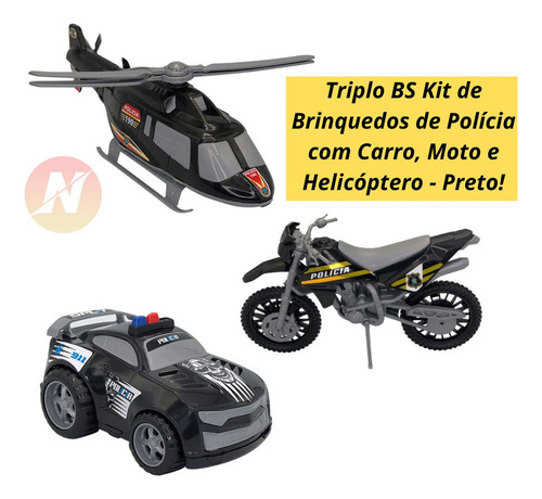 Triplo Bs Kit De Brinquedos Polícia Carro, Moto,helicóptero