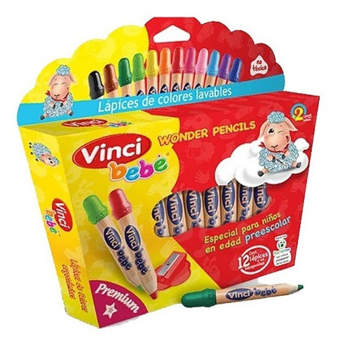 Imagen 2 de 4 de Lapices De Colores Lavables Vinci Bebe 12 Pzas