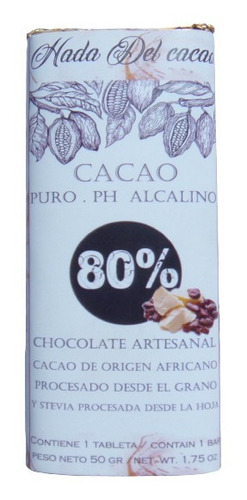 Imagen 1 de 10 de Tableta De Chocolate 80% Cacao Sin Azucar Stevia Keto Vegano