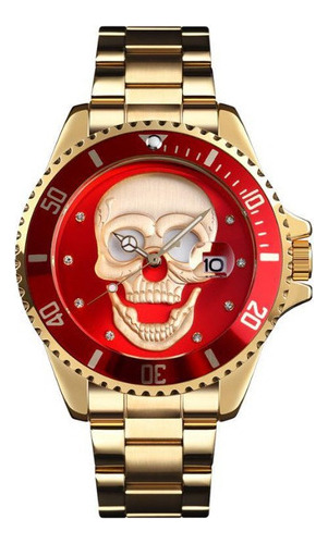 Reloj De Pulso En Acero Skmei Original Diseño Cráneo Rojo