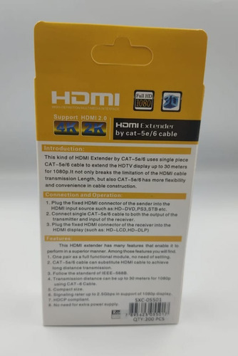 Adaptador Extensor Hdmi 30m Cat 5e/6 Utp Red Rj45 Negro