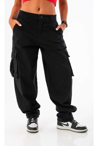 Pantalon Cargo Mujer Baggy Negro Solmaint Her