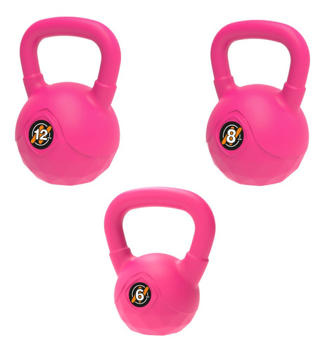 Set 3 Pesas Rusas De 6 Kg + 8 Kg + 12kg Fitnesas Kettlebell