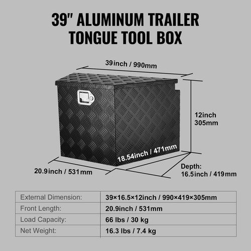 Vevor Caja De Lengüeta Para Remolque 39 X 16,5 X 12 Pulgadas