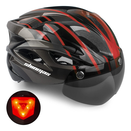 Casco Bicicleta Con Gafas Y Luz Led, Ultraligero Ajustable P