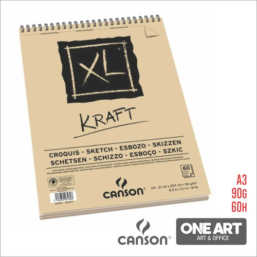 Papel Kraft Canson Xl Sketch A3 90g Bloco de desenho de 60 folhas