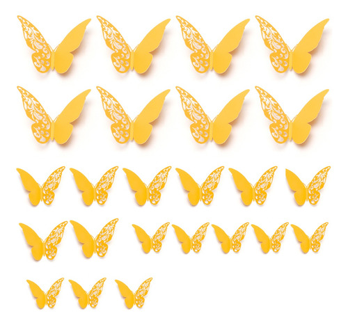 Mariposas Decorativas 3d Pared Hueco Para Hogar Dorado 24pcs