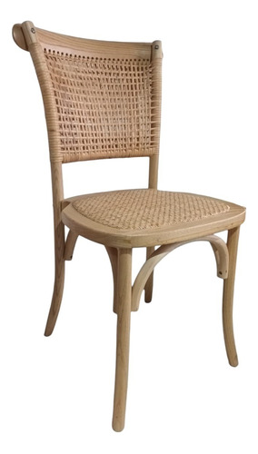 Silla Comedor Pradesh Vintage Con Asiento Rattan Curvo