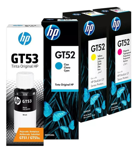 Kit De Botellas De Tinta Hp Gt53 Negro + Gt52 Color Original