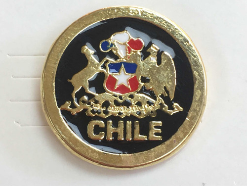 Pin Escudo De Chile Bañado En Oro Pintado A Mano 2 Centimetr
