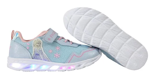 Tenis Frozen Led Luces Elsa Ana Velcro Brillos Original