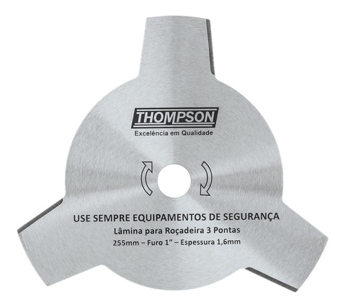 Lâmina Para Roçadeira 255mm 3 Pontas Furo 1'' Thompson