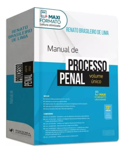 Manual De Processo Penal - Volume Único, De Lima De. Editorial Editora Juspodivm, Tapa Dura, Edición 13 En Português, 2024