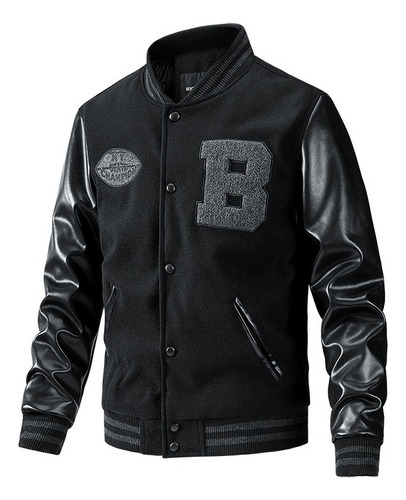 Chaqueta Béisbol Hombre Con Panel De Cuero Y Letras Bordadas