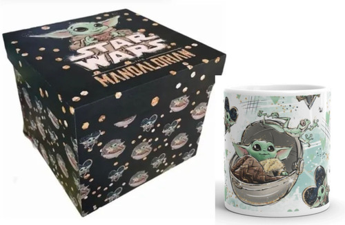 Taza Baby Yoda Mandalorian Star Wars Con Caja De Madera 