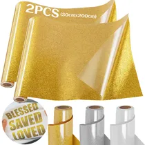 Comprar 2pzs 30.5cm*400cm Vinil Adhesivo Basico Superficie De Destello De Material Superior Pvc Para Impresión Textil Camiseta Cameo Glossy Para Personalización, Personalización, Indumentaria Y Más (oro)