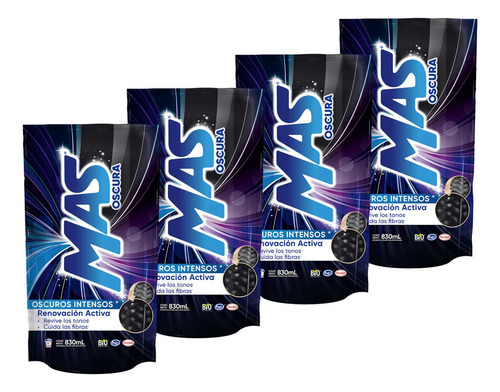 4 Pack Mas Detergente Liquido Ropa Oscura 830 Ml