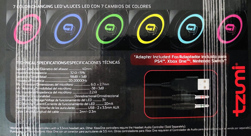 Audifonos Alpha Gaming Titan Stereo Hi Fi 2.1 Led 7 Colores Color Negro