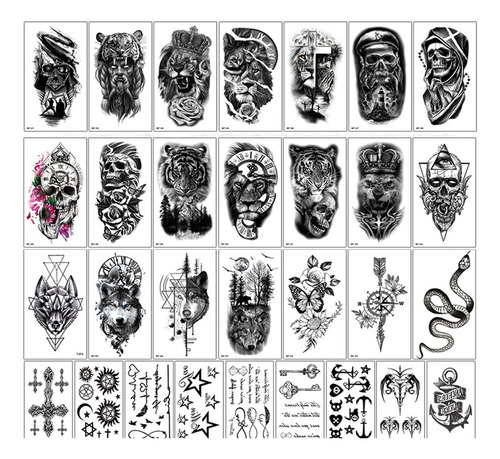 Tatuaje Temporal 30 Plantillas Tatto Cuello Brazo Hombre