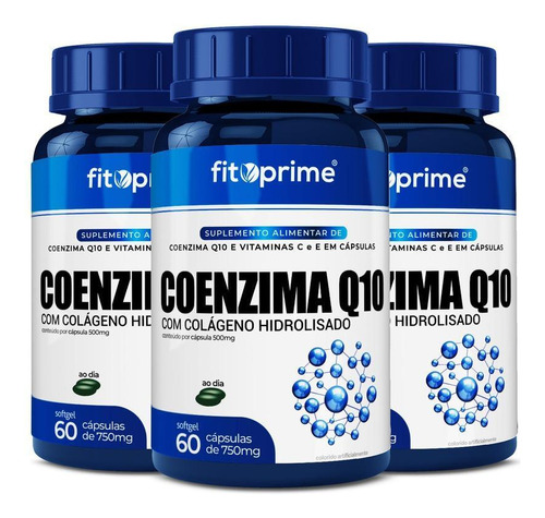Kit 3 Coenzima Q10 + Colágeno Hidrolisado Vitaminas C E