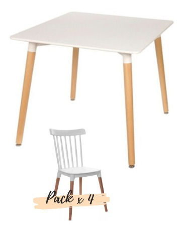 Juego De Comedor Mesa Eames Cuadrada De 80x80 + 4 Sillas 