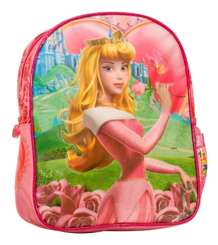 Mochila Espalda Jardin Disney Princesas Aurora Color Fucsia/Dorado Diseño de la tela Princesa Aurora