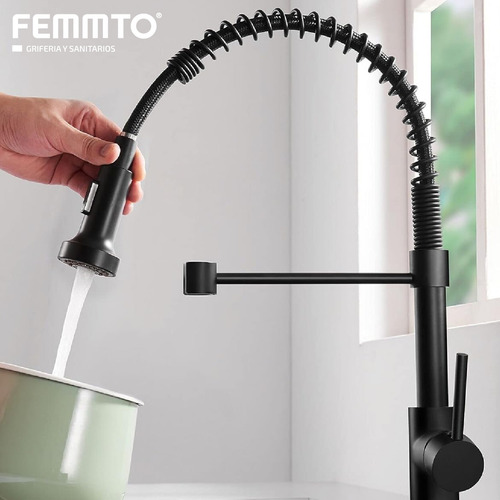 Griferia Extensible Cocina Mesada Canilla Monocomando Modern Negro Mate
