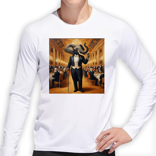 Remera Hombre Ml Elefante Bien Vestido Vino Elegante Cena