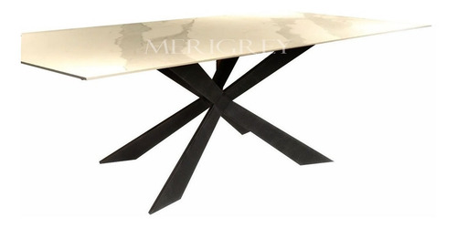 Mesa Comedor Simil Marmol Carrara Patas Hierro Industrial