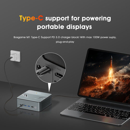 Mini Gaming Pc Bosgame M1, Mini Pc Ryzen 7 7840hs (8c/16t,