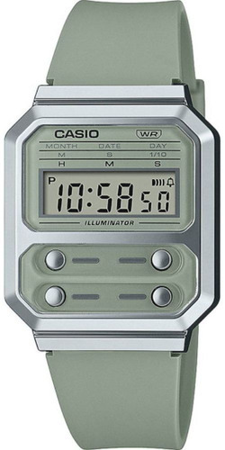 Reloj Unisex Casio A100wef-3a Verde Digital Color de la correa Verde musgo Color del bisel Plateado Color del fondo Plateado