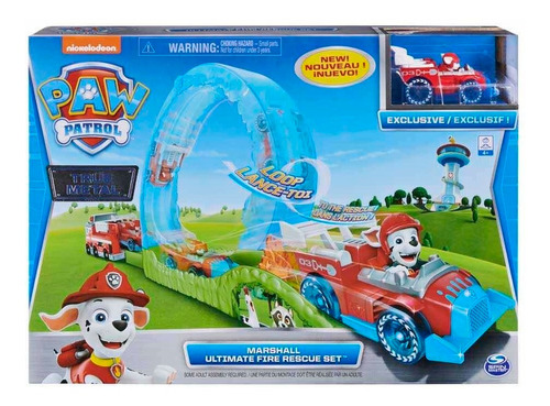 Paw Patrol Pista Loop Lanzador Y Marshall Vehículo Metal Color Rojo