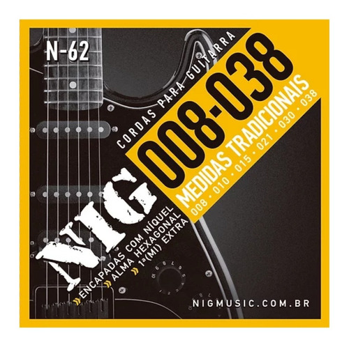 Encordoamento Guitarra Nig 008/038 N62 +1ª Corda + Palheta