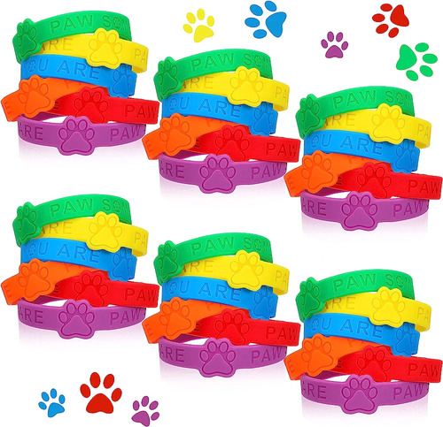 Pulseras De Goma Estampadas Con Huellas De Perros, Paquete D