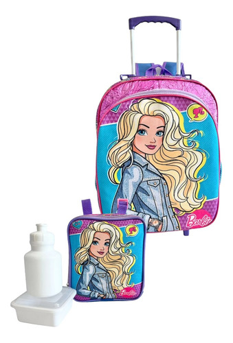 Mochila + Lancheira Escolar Infantil Barbie G Rodinhas F5