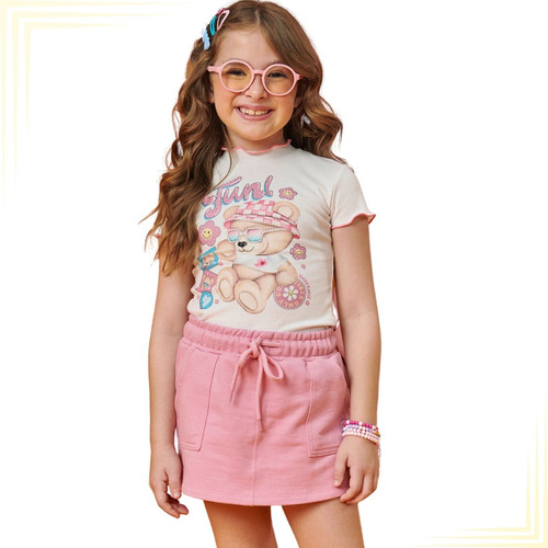 Conjunto Infantil Menina Short Saia Blusa  Arco-íris Modinha