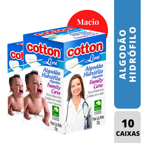 Algodão Hidrófilo Cotton Line Family Care 25g C/10 Uni