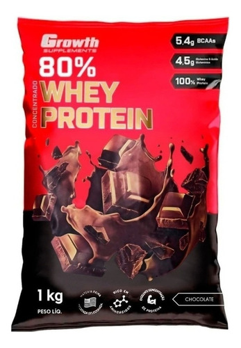 (top) Whey Protein Concentrado 80%(1kg) -growth Supplements Sabor Chocolate