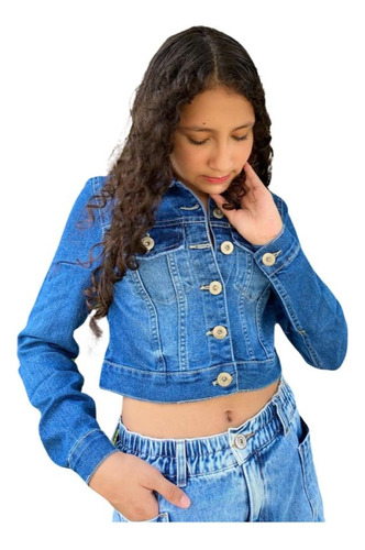 Jaqueta Jeans Croppd  Feminina Teen Juvenil Criança