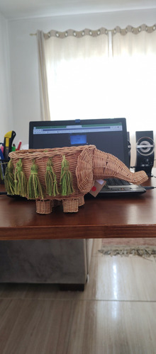 Cesto Elefante Fibra Natural Artesanal Decoração Flores Mant