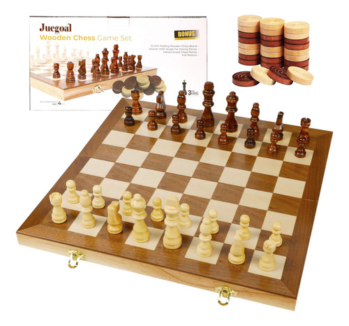 Juegoal Juego De Ajedrez Y Damas De Madera De 15 Pulgadas, J