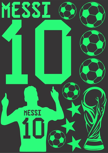 Stickers Messi Fotoluminiscentes 20x30 Se Ve En La Oscuridad