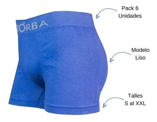 Imagen 3 de 7 de Pack X6 Boxer Zorba Sin Costura Liso Hombre Art. 130